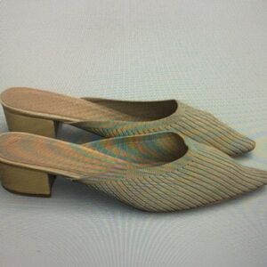 Tijn Women's Point Toe Vegan Fabric Slip-On Helka Mule Heels Cream/Tan Size 8